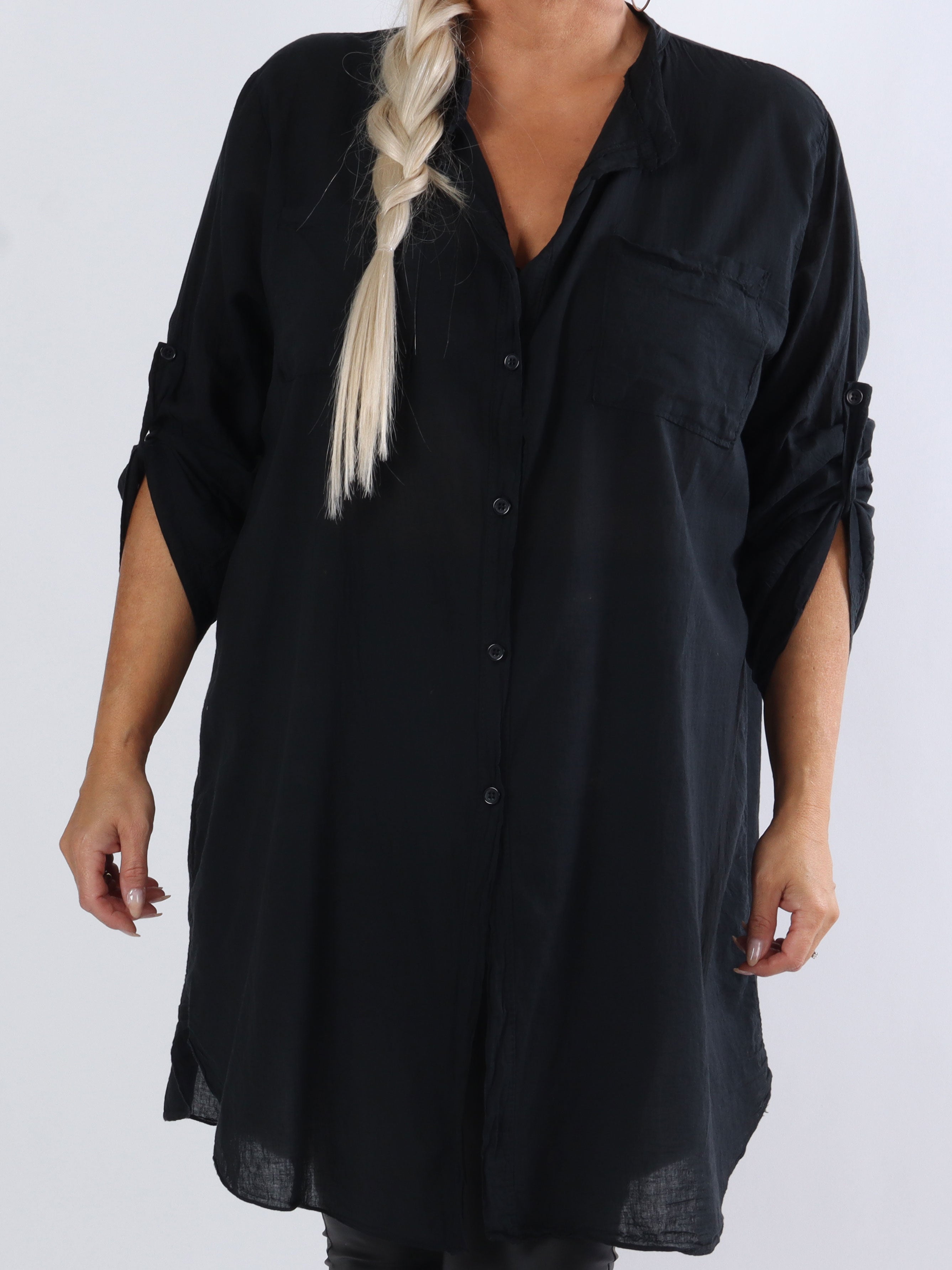 Berna Plain - Plus size skjorte med lommer foran